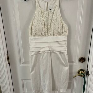 B Darlin Cream Pleated Halter Sheath Dress